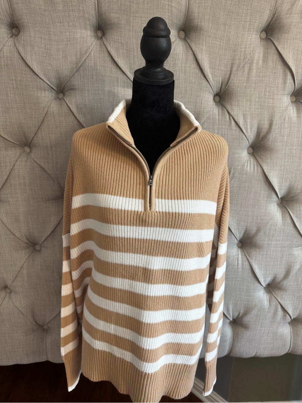 Lands' End Striped Half-Zip Turtleneck Sweater